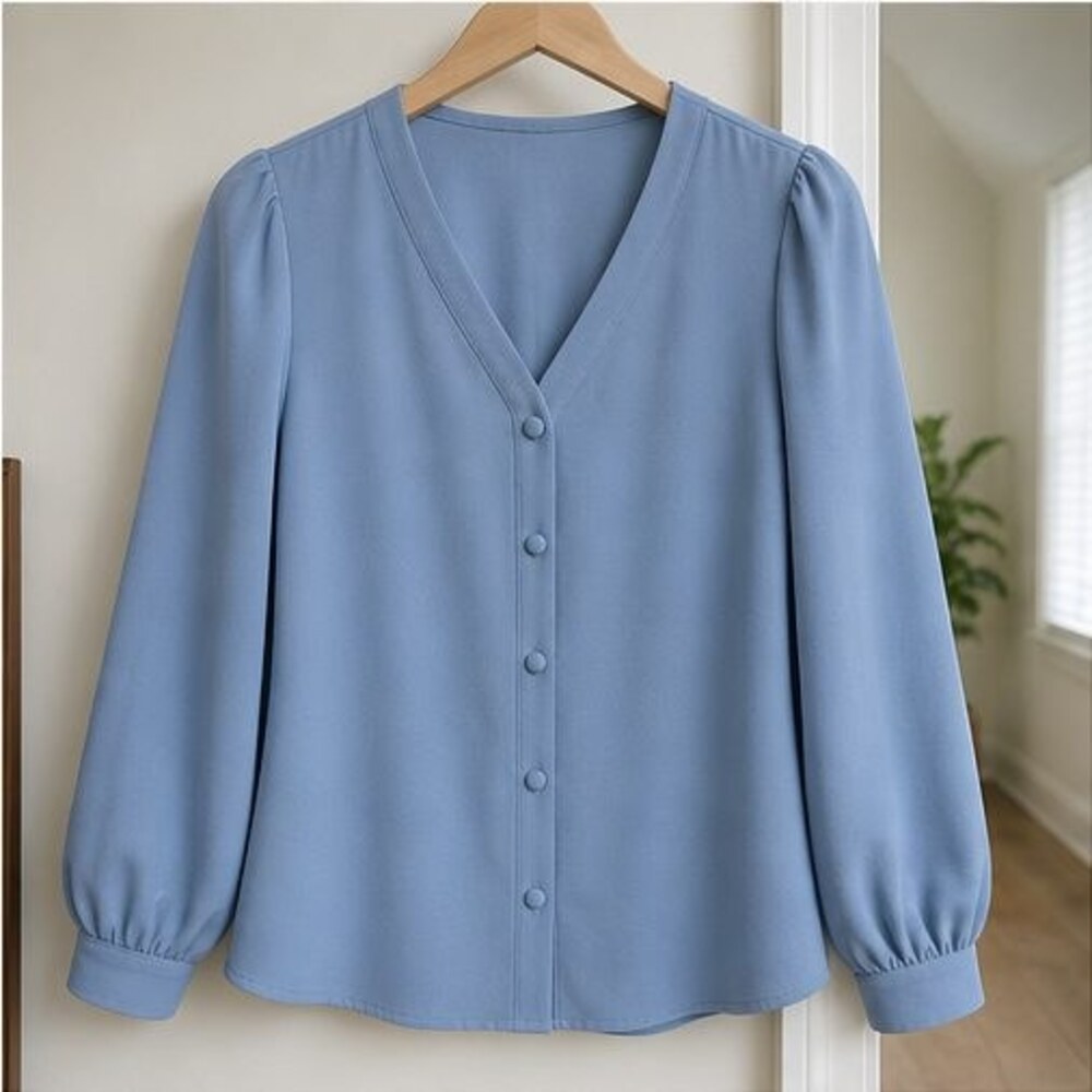 Blue V Neck Top